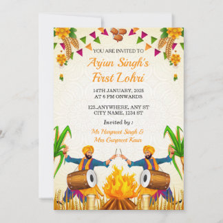 Baby’s First Lohri Invitation, Punjabi Lohri Card Kaart