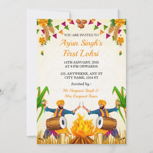 Baby’s First Lohri Invitation, Punjabi Lohri Card Kaart (Voorkant)