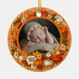 Baby’s First Thanksgiving Fall Floral Photo Keramisch Ornament