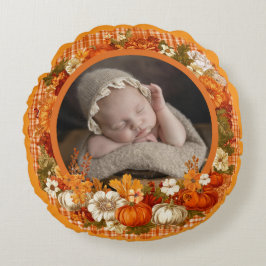 Baby’s First Thanksgiving Fall Floral Photo Rond Kussen