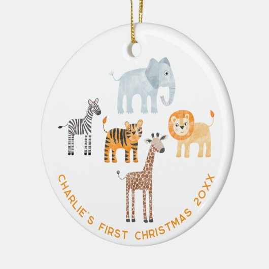 Baby Safari Animal Personalized Eerste Kerstdag Keramisch Ornament (Links)