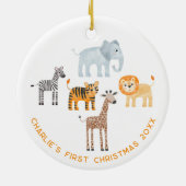 Baby Safari Animal Personalized Eerste Kerstdag Keramisch Ornament (Achterkant)