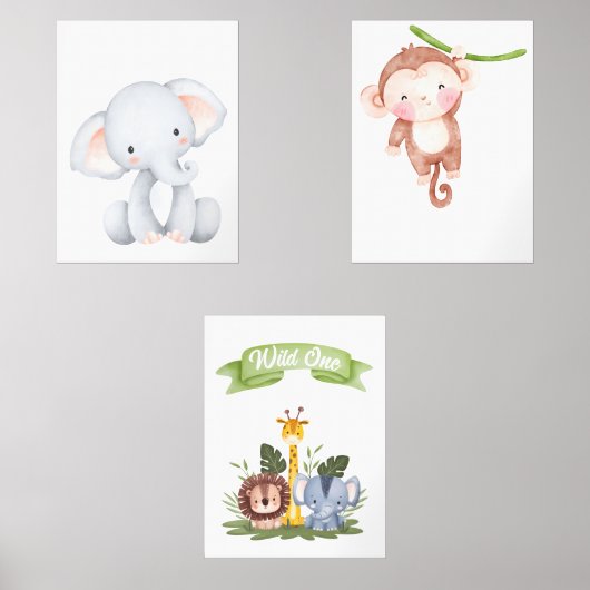 Baby Safari Animal Wall Decor Muurkunst Sets (Voorkant)