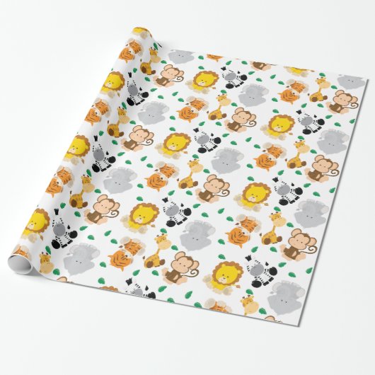 Baby Safari Animals Pattern Cadeaupapier (Uitgerold)