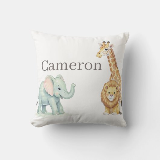 Baby Safari Animals with Custom Name Kussen (Voorkant)