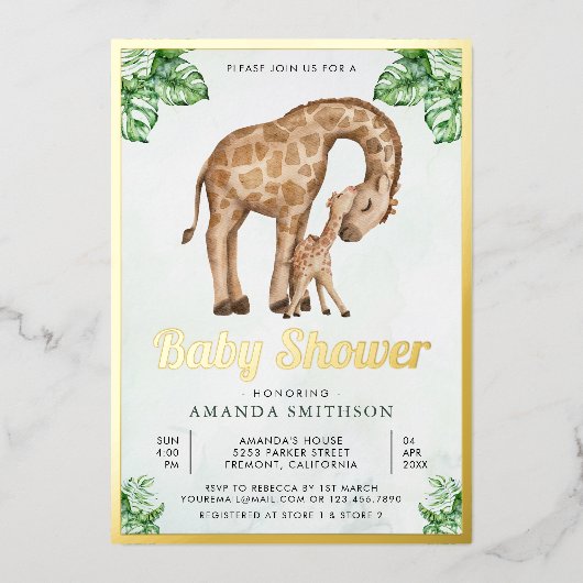 Baby Safari Baby shower Gold Folie Uitnodiging (Voorkant)