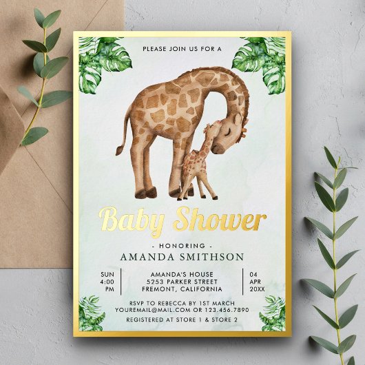 Baby Safari Baby shower Gold Folie Uitnodiging