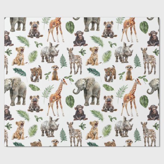 Baby Safari Dieren Cadeaupapier (Vlak)