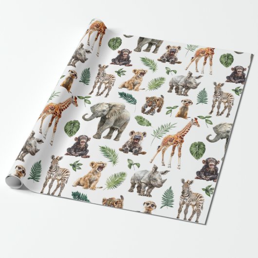 Baby Safari Dieren Cadeaupapier (Uitgerold)