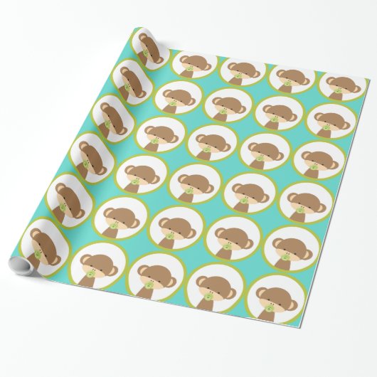 Baby Safari Monkey met Pacifier Pattern Cadeaupapier (Uitgerold)