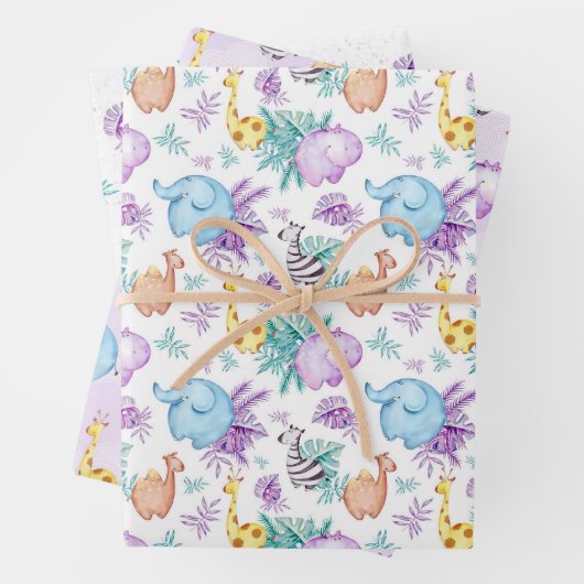 Baby Safari Nursery Wrapping Paper Sheets Set of 3 (In situ)