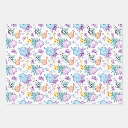 Baby Safari Nursery Wrapping Paper Sheets Set of 3 (Voorkant)