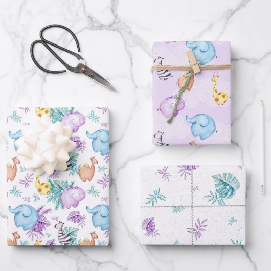 Baby Safari Nursery Wrapping Paper Sheets Set of 3 (Voorkant)