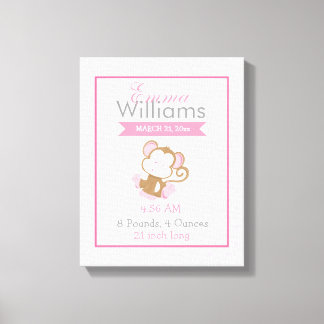 Baby Safari Roze Sleepy Monkey Nursery Art Gift Canvas Afdruk