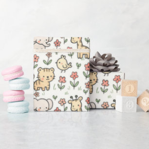 Baby Safari Wildlife met doedelbloemen Cadeaupapier