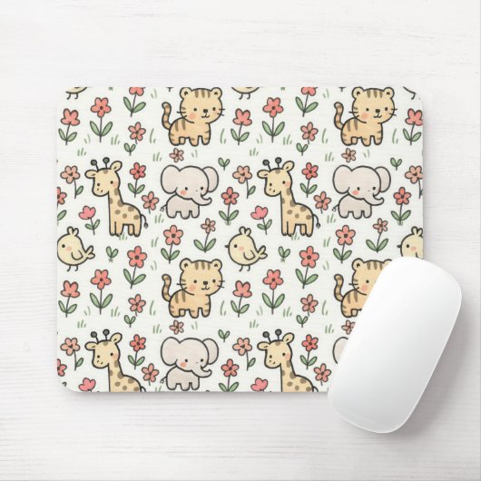 Baby Safari Wildlife met doedelbloemen Muismat (Met muis)