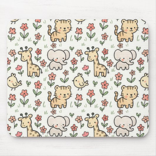 Baby Safari Wildlife met doedelbloemen Muismat (Voorkant)
