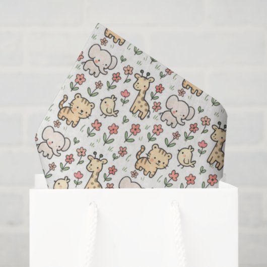 Baby Safari Wildlife met doedelbloemen Tissuepapier (Cadeauzakje)