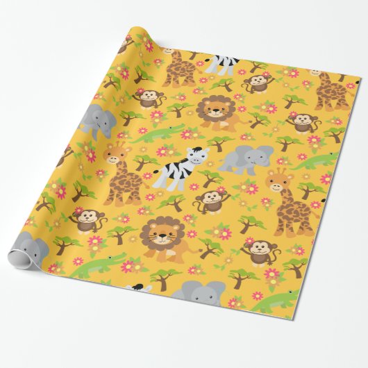 Baby Safari Yellow Wrapping Paper Cadeaupapier (Uitgerold)