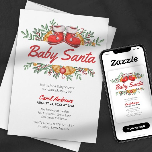Baby Santa Greenery Christmas Baby shower Kaart