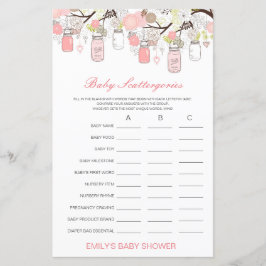 Baby Scattergories Baby Shower Spel PRINTED