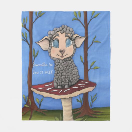 Baby Schaap op Paddenstoel Fleece Deken (Voorkant)