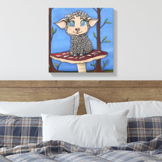 Baby Schaap op paddestoel Canvas Afdruk (Insitu (Slaapkamer))