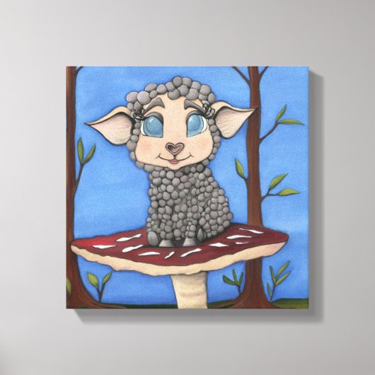 Baby Schaap op paddestoel Canvas Afdruk (Voorkant)
