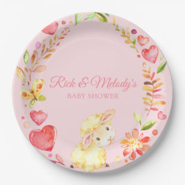 Baby Schapen/Lamb Roze en Geel Baby shower Papieren Bordje