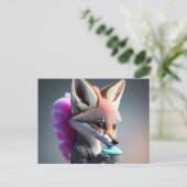 Baby, schattig, cartoon grijs Fox die snoep van ka Briefkaart (Staand voorkant)