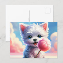 Baby, schattig dier met katoenen snoep, postcrossi