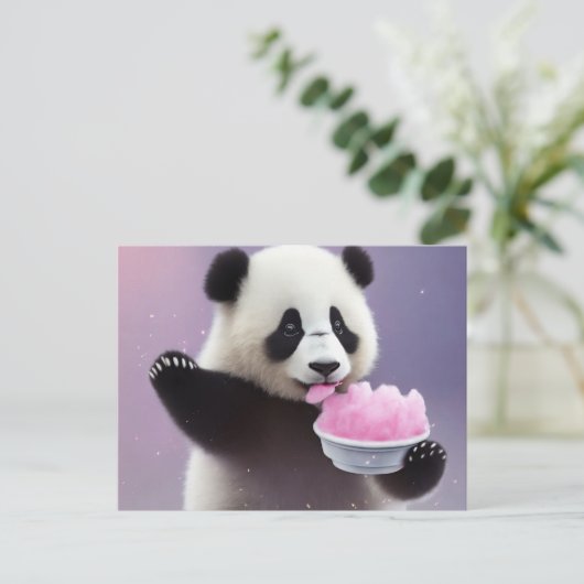 Baby, schattig Panda dat snoep van katoen eet, Bri Briefkaart (Staand voorkant)