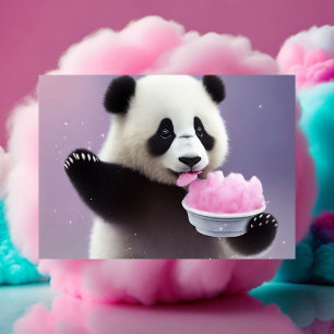 Baby, schattig Panda dat snoep van katoen eet, Bri Briefkaart