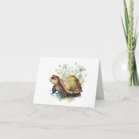 Baby Schildpad met Daisies Blank Groet Kaart (Voorkant)