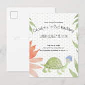 Baby schildpad Waterverf met handbeschilderd Aankondigingskaart (Voorkant / Achterkant)