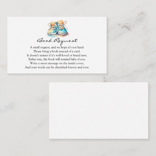 Baby Schoenen | Blue Boy Baby shower Boekaanvraag Informatiekaartje (Voorkant / Achterkant)