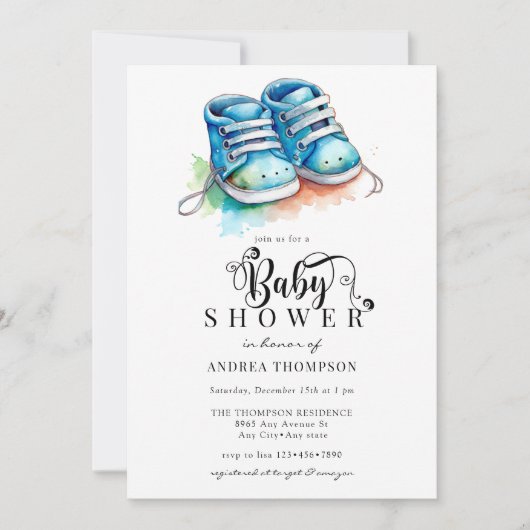 Baby Schoenen | Blue Boy-Baby shower Kaart (Voorkant)