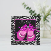Baby Schoenen Heet Roze Zebra Baby Meisje Douche Kaart (Staand voorkant)