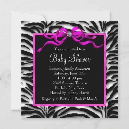 Baby Schoenen Heet Roze Zebra Baby Meisje Douche Kaart (Achterkant)