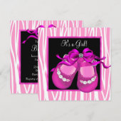 Baby Schoenen Heet Roze Zebra Baby Meisje Douche Kaart (Voorkant / Achterkant)