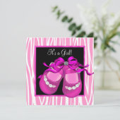 Baby Schoenen Heet Roze Zebra Baby Meisje Douche Kaart (Staand voorkant)