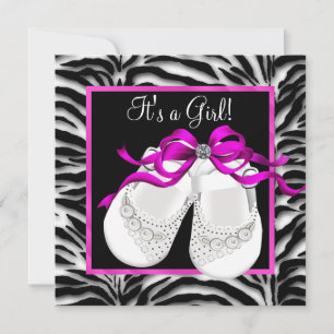 Baby Schoenen Heet Roze Zebra Meisje Shower Kaart