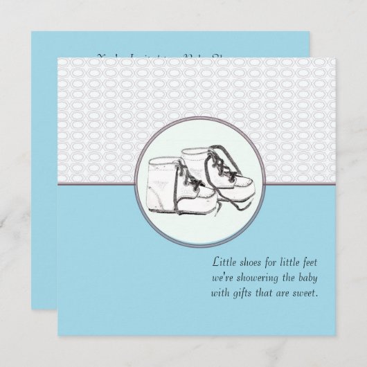 Baby schoenen Retro Baby shower Uitnodiging blauw (Voorkant / Achterkant)