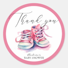 Baby Schoenen | Roze Meisje Baby Shower Bedank Fav Ronde Sticker