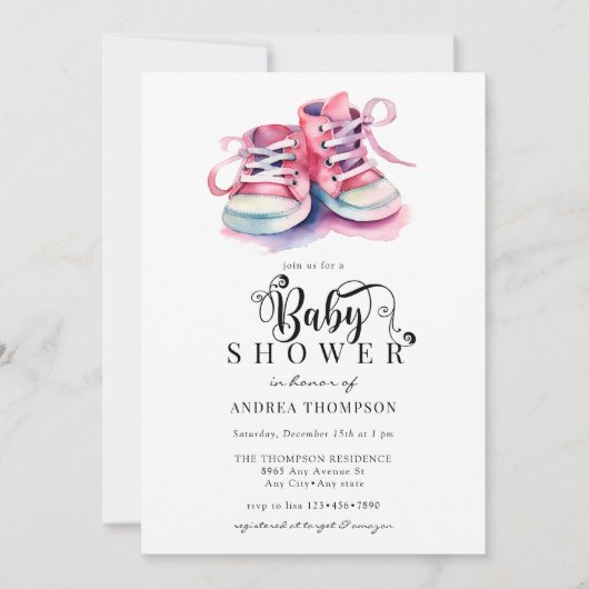 Baby Schoenen | Roze Meisje Baby shower Kaart (Voorkant)