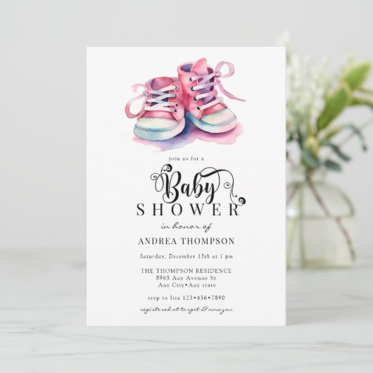 Baby Schoenen | Roze Meisje Baby shower Kaart (Staand voorkant)
