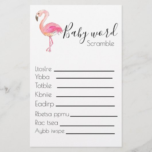 Baby-scramble-baby shower flamingo (Voorkant)