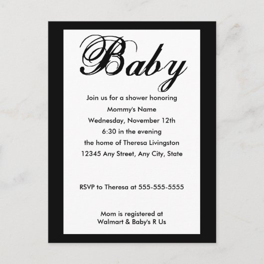 Baby Script Baby shower Invitation White Uitnodiging Briefkaart (Voorkant)