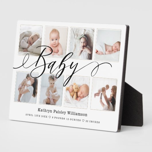 Baby Script Photo Collage Keepakes & Birth Stats Fotoplaat (Zijkant)