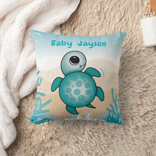 Baby Sea Turtle Birth Stats Throw Pillow Kussen (Deken)